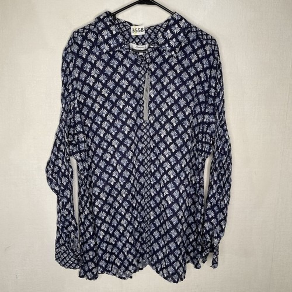 NWT Foxcroft Indigo Crinkle Wrinkle Free Blouse Shirt Top Women 22W Indonesia